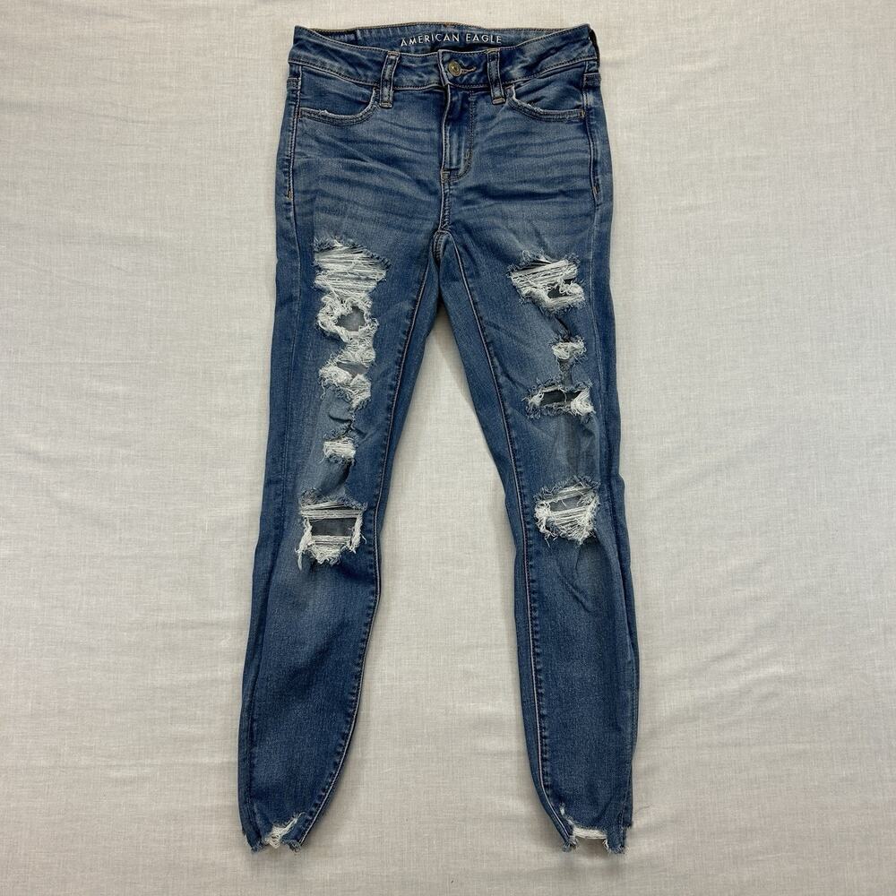 American Eagle Jegging Jeans Womens 2 Short Denim Next Level Stretch Distressed